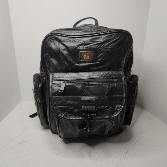 Pioneer Express Backpack Bookbag VTG Retro Black Qulited Patchwork Leather READ - Picture 1 of 16